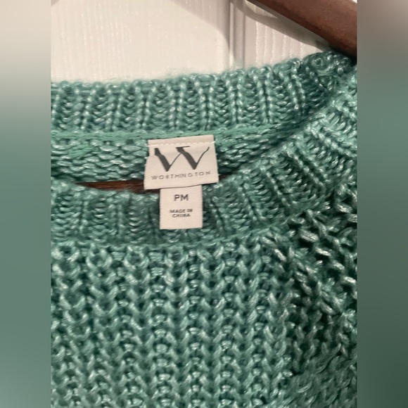 Worthington Women’s Crew Neck Knit Sweater Green Aqua Size M petite. - Picture 3 of 6